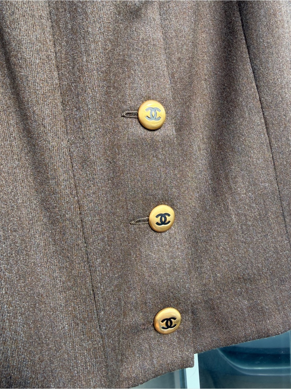 Vintage CHANEL Brown Pencil Skirt with Gold-Logo Buttons - Picture 2 of 6